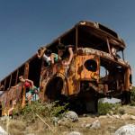 A rusted bus